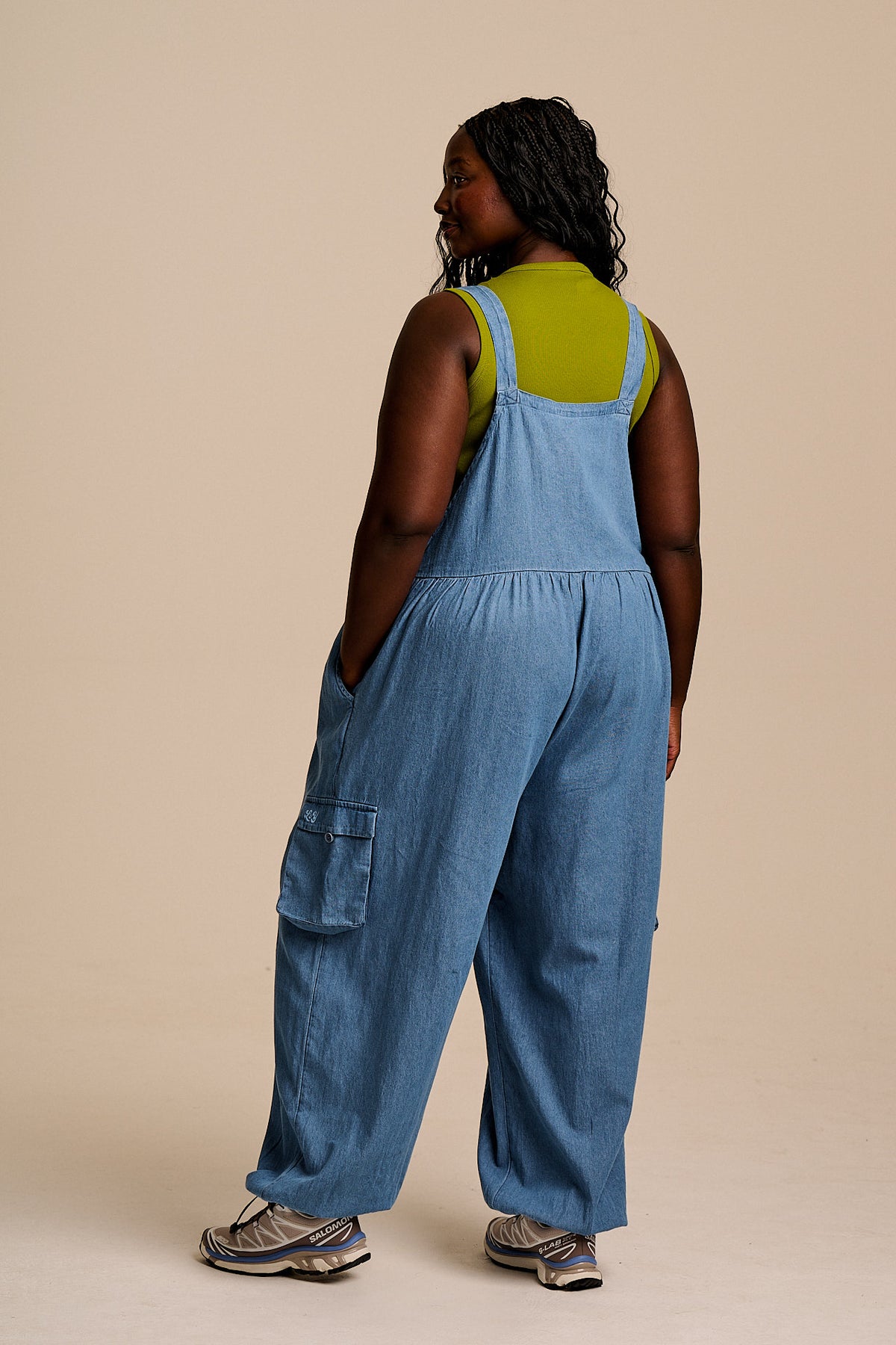 Miyada - Cuffed Leg Dungarees Organic Cotton Denim in Light Wash Blue