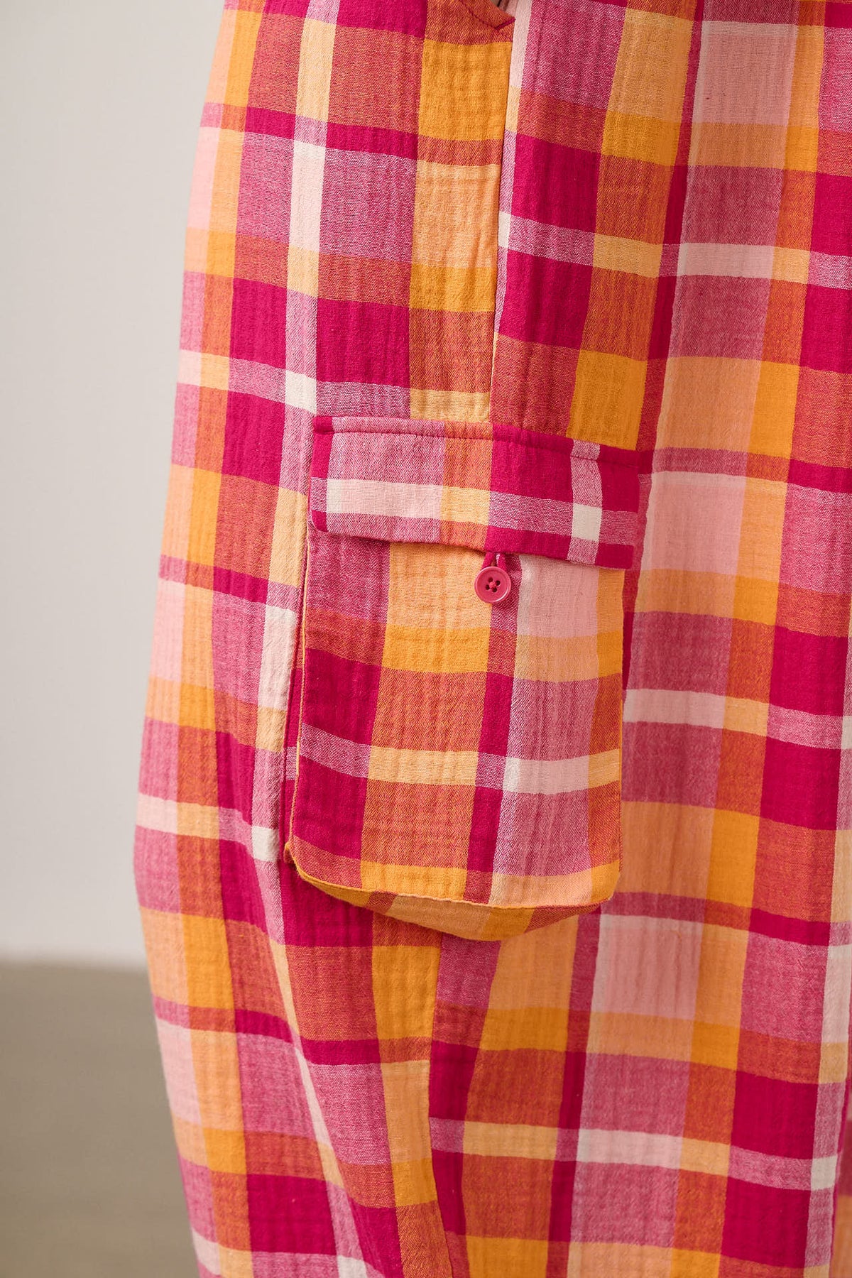 Miyada - Cotton Dungarees in Orange & Pink Check