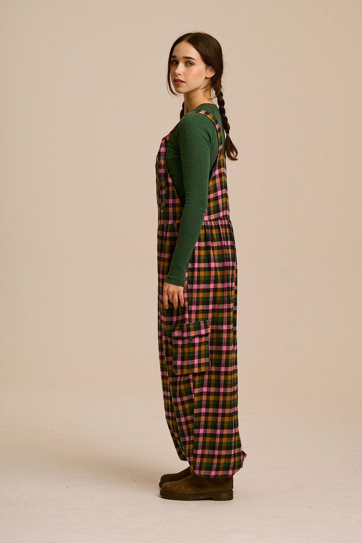 Miyada - Cuffed Leg Dungarees Organic Brushed Cotton in Botanist Gingham