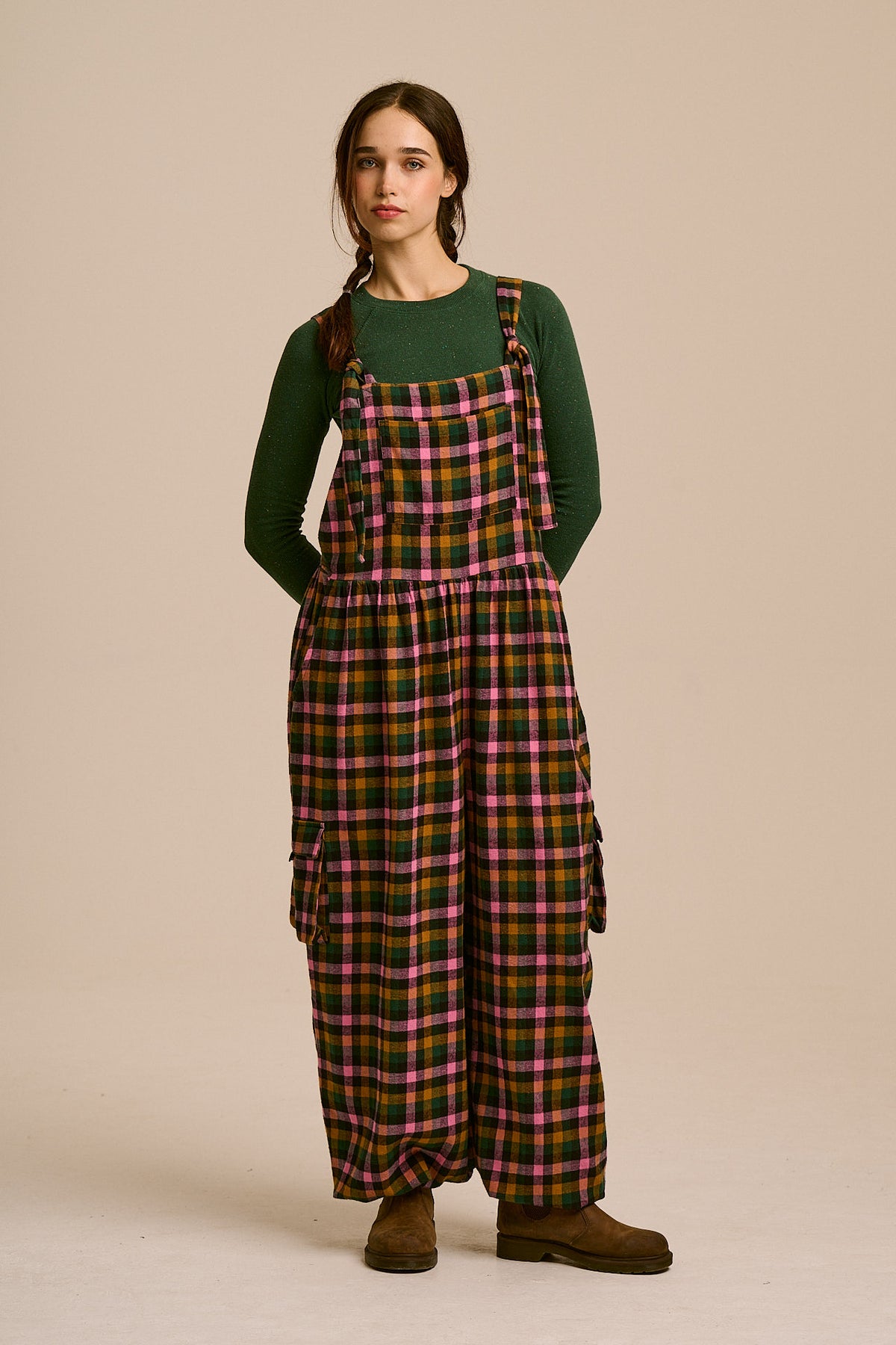 Miyada - Cuffed Leg Dungarees Organic Brushed Cotton in Botanist Gingham