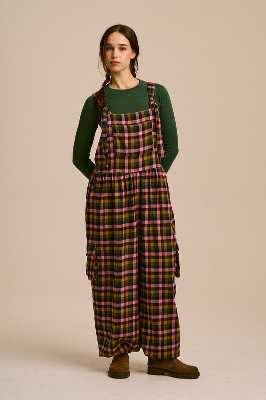 Miyada - Cuffed Leg Dungarees Organic Brushed Cotton in Botanist Gingham