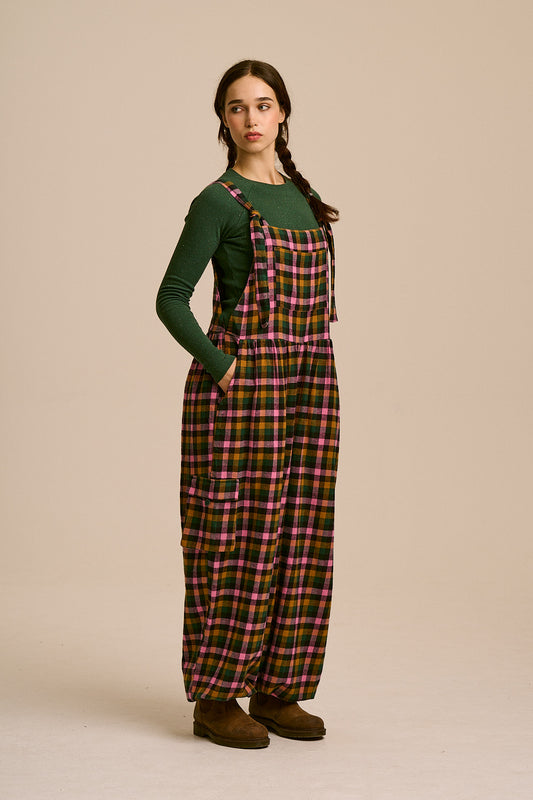 Miyada - Cuffed Leg Dungarees Organic Brushed Cotton in Botanist Gingham