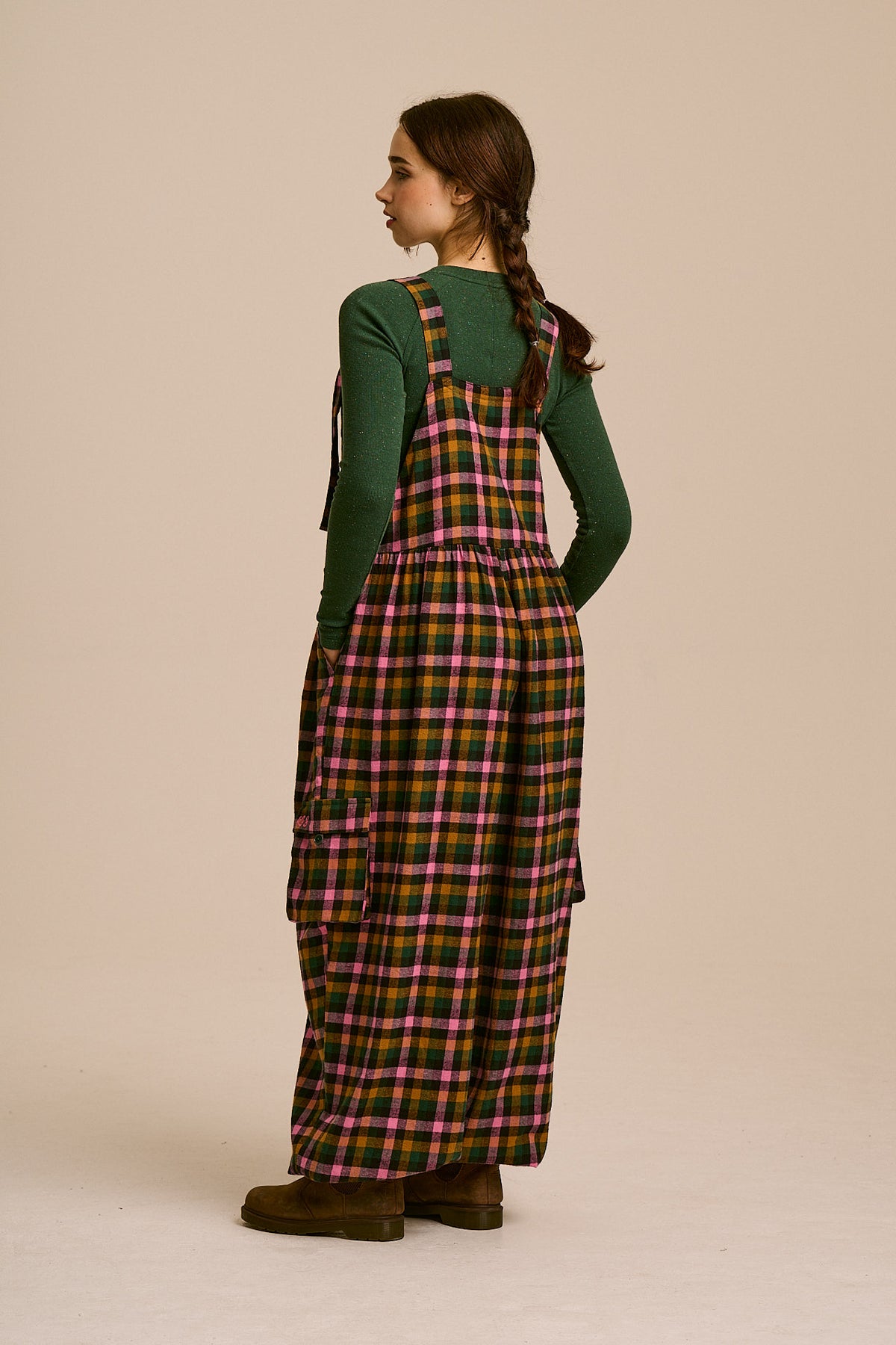 Miyada - Cuffed Leg Dungarees Organic Brushed Cotton in Botanist Gingham