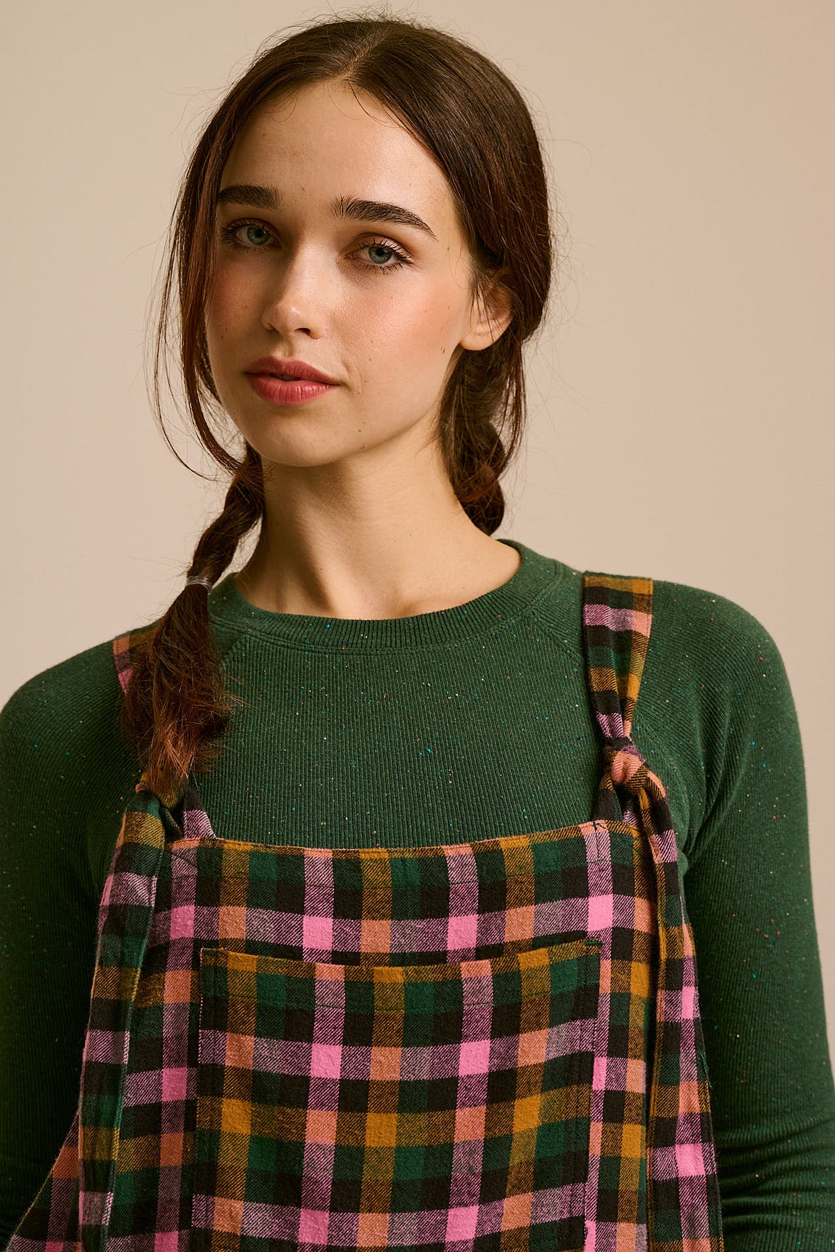 Miyada - Cuffed Leg Dungarees Organic Brushed Cotton in Botanist Gingham