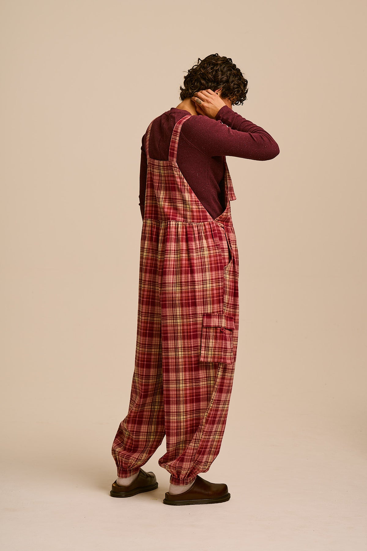 Miyada - Cuffed Leg Dungarees Organic Brushed Cotton in Pink and Red Check