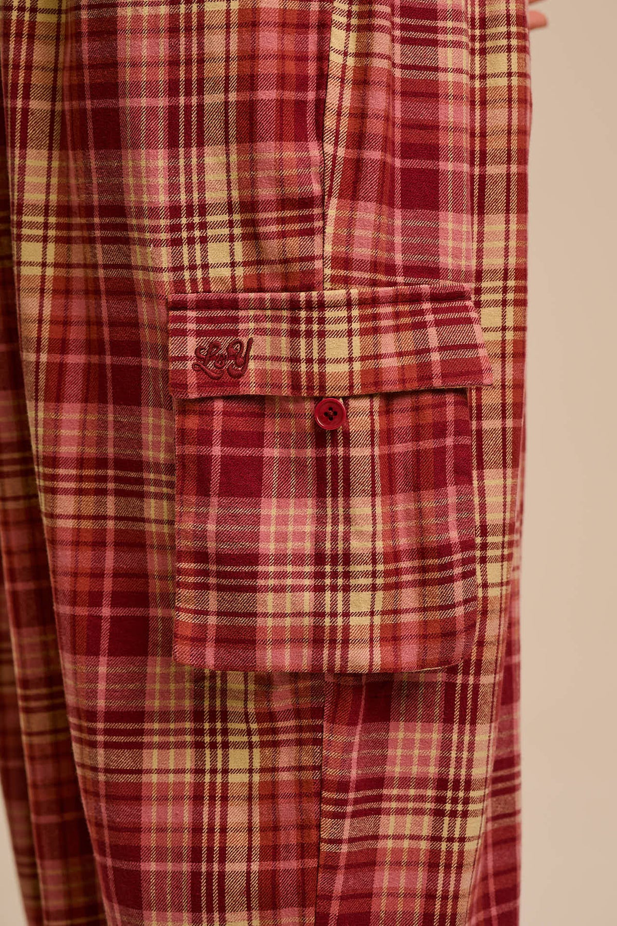 Miyada - Cuffed Leg Dungarees Organic Brushed Cotton in Pink and Red Check