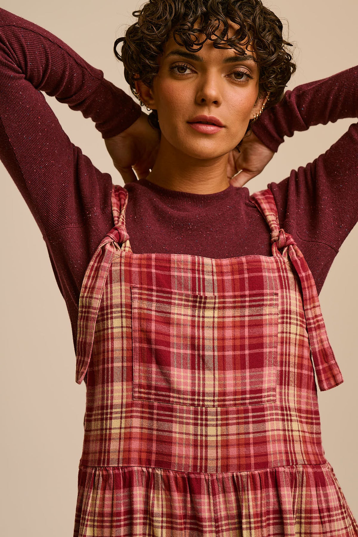 Miyada - Cuffed Leg Dungarees Organic Brushed Cotton in Pink and Red Check