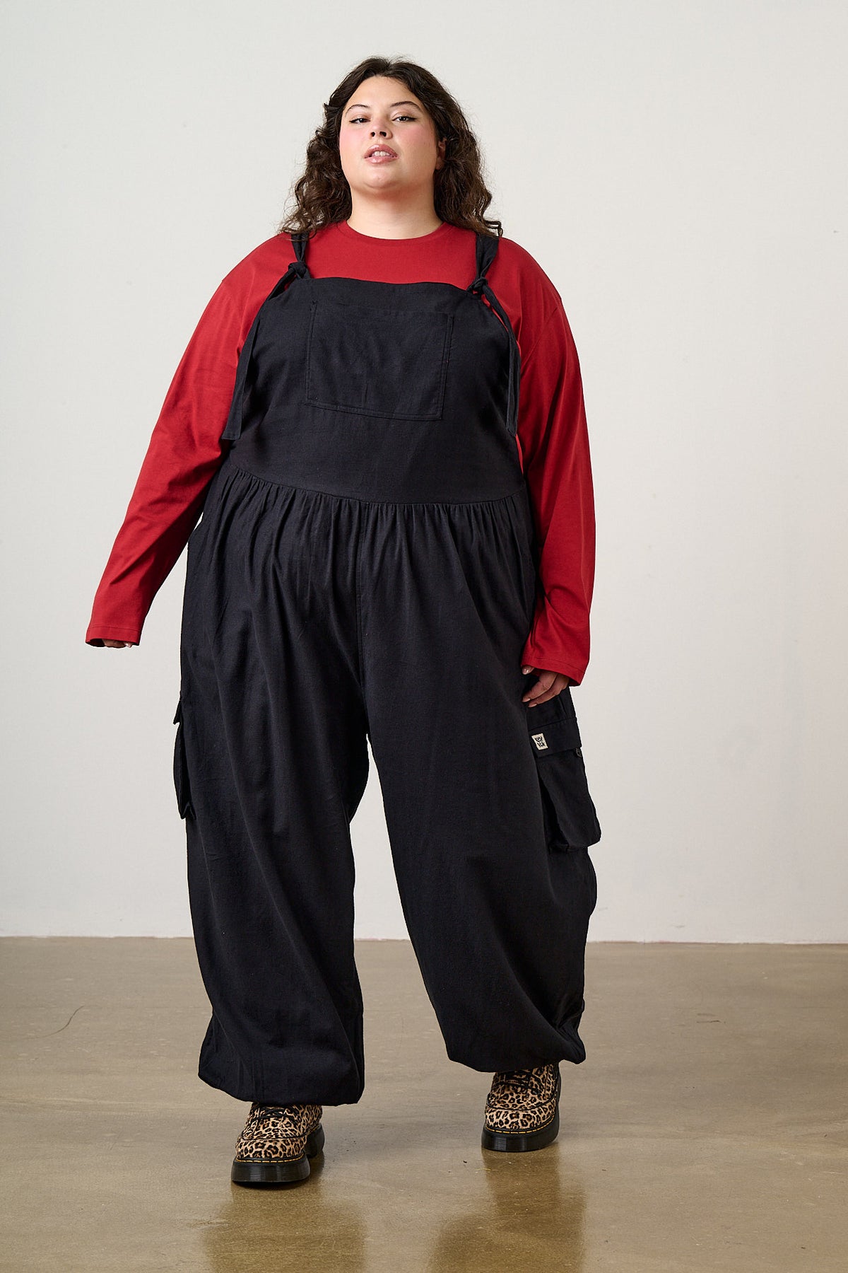 Miyada - Cuffed Leg Dungarees Organic Brushed Cotton in Black