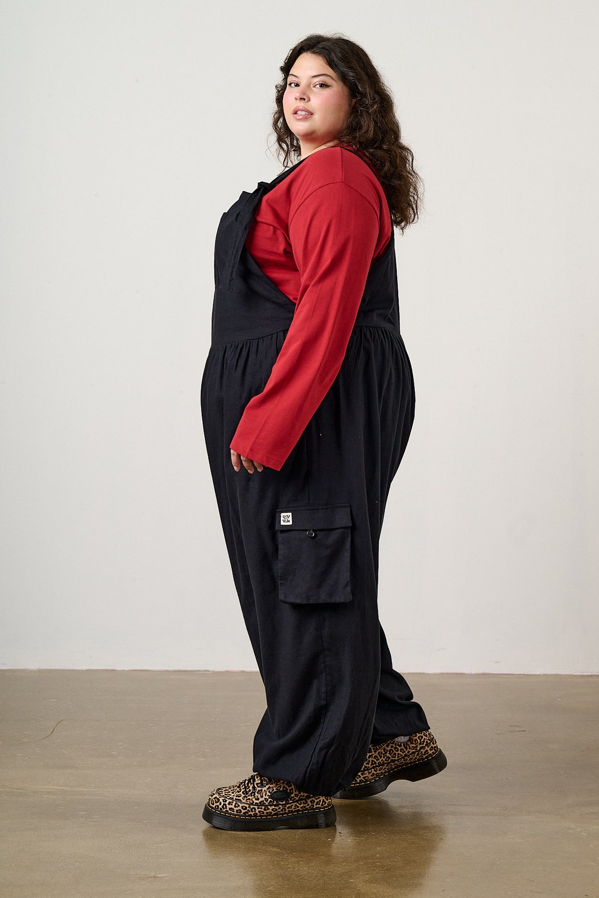 Miyada - Cuffed Leg Dungarees Organic Brushed Cotton in Black