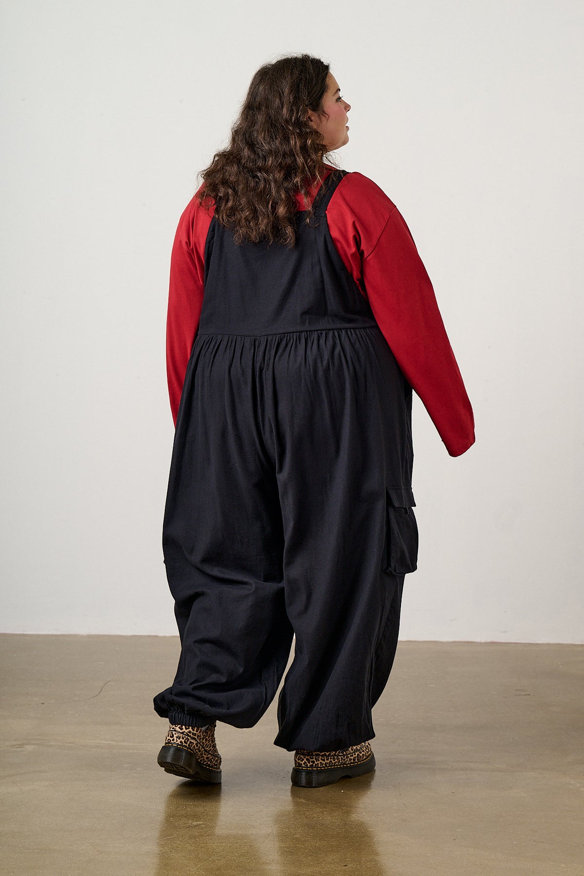 Miyada - Cuffed Leg Dungarees Organic Brushed Cotton in Black