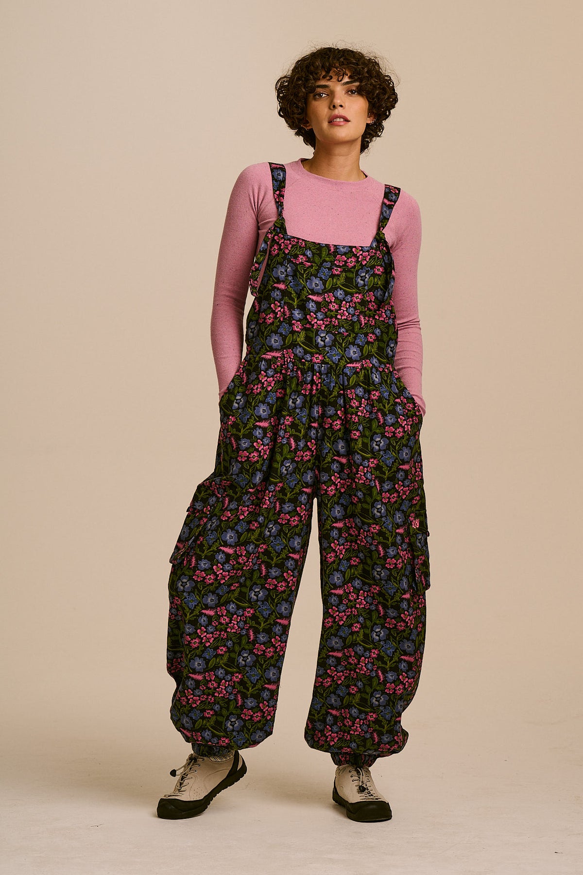 Miyada - Cuffed Leg Dungarees Organic Brushed Cotton in Ditsy Grunge Floral