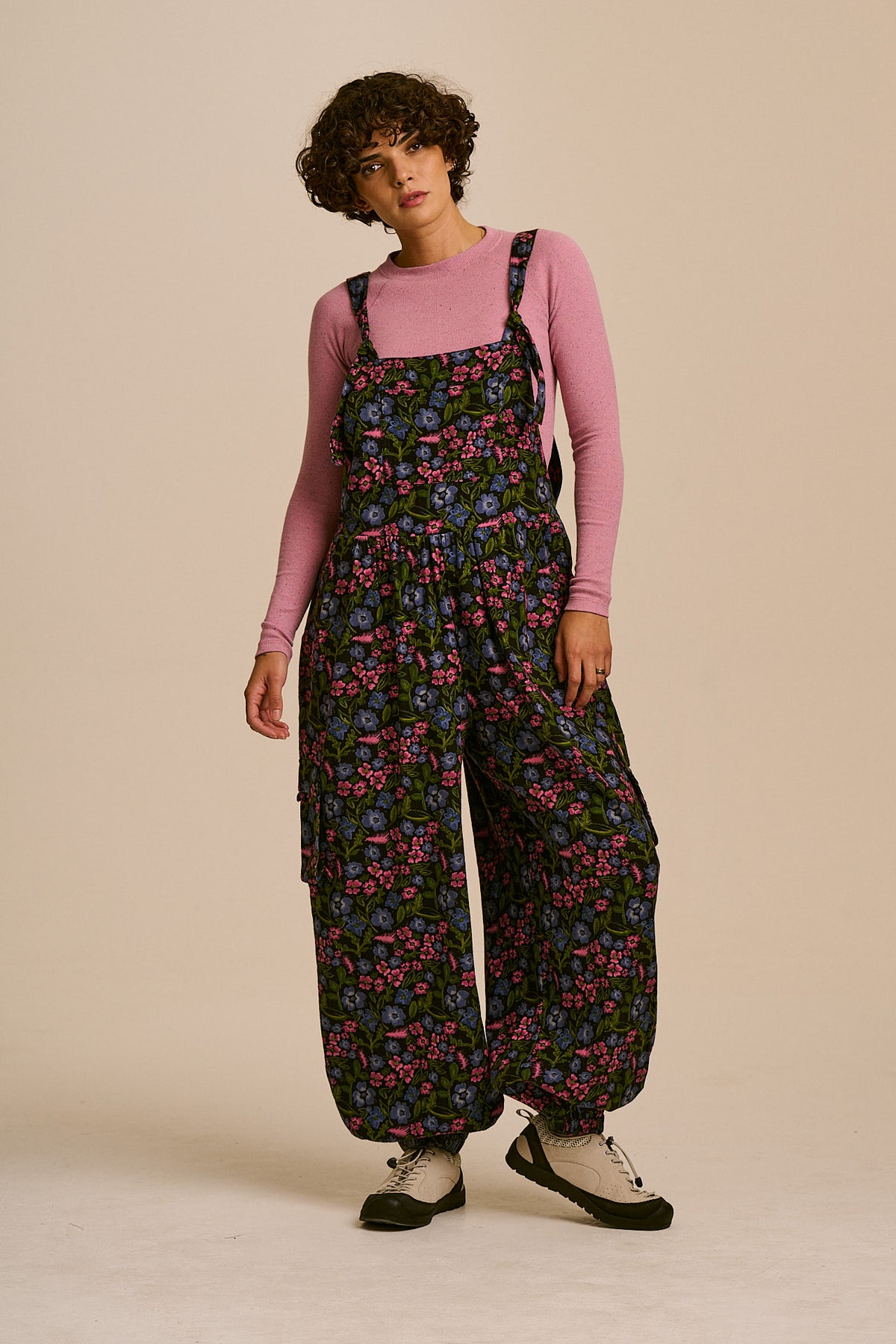 Miyada - Cuffed Leg Dungarees Organic Brushed Cotton in Ditsy Grunge Floral