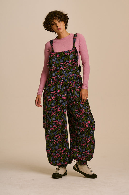 Miyada - Cuffed Leg Dungarees Organic Brushed Cotton in Ditsy Grunge Floral