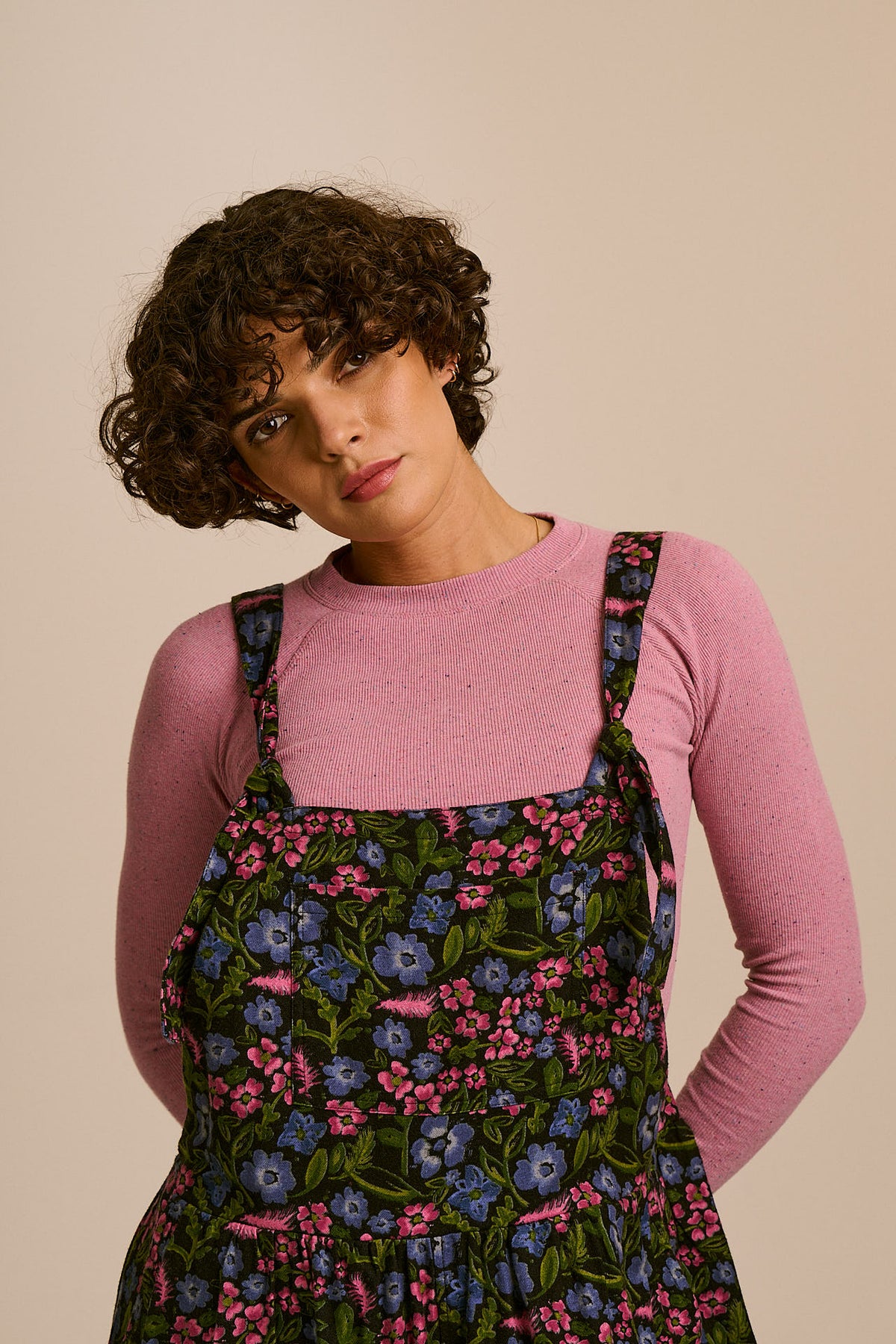 Miyada - Cuffed Leg Dungarees Organic Brushed Cotton in Ditsy Grunge Floral