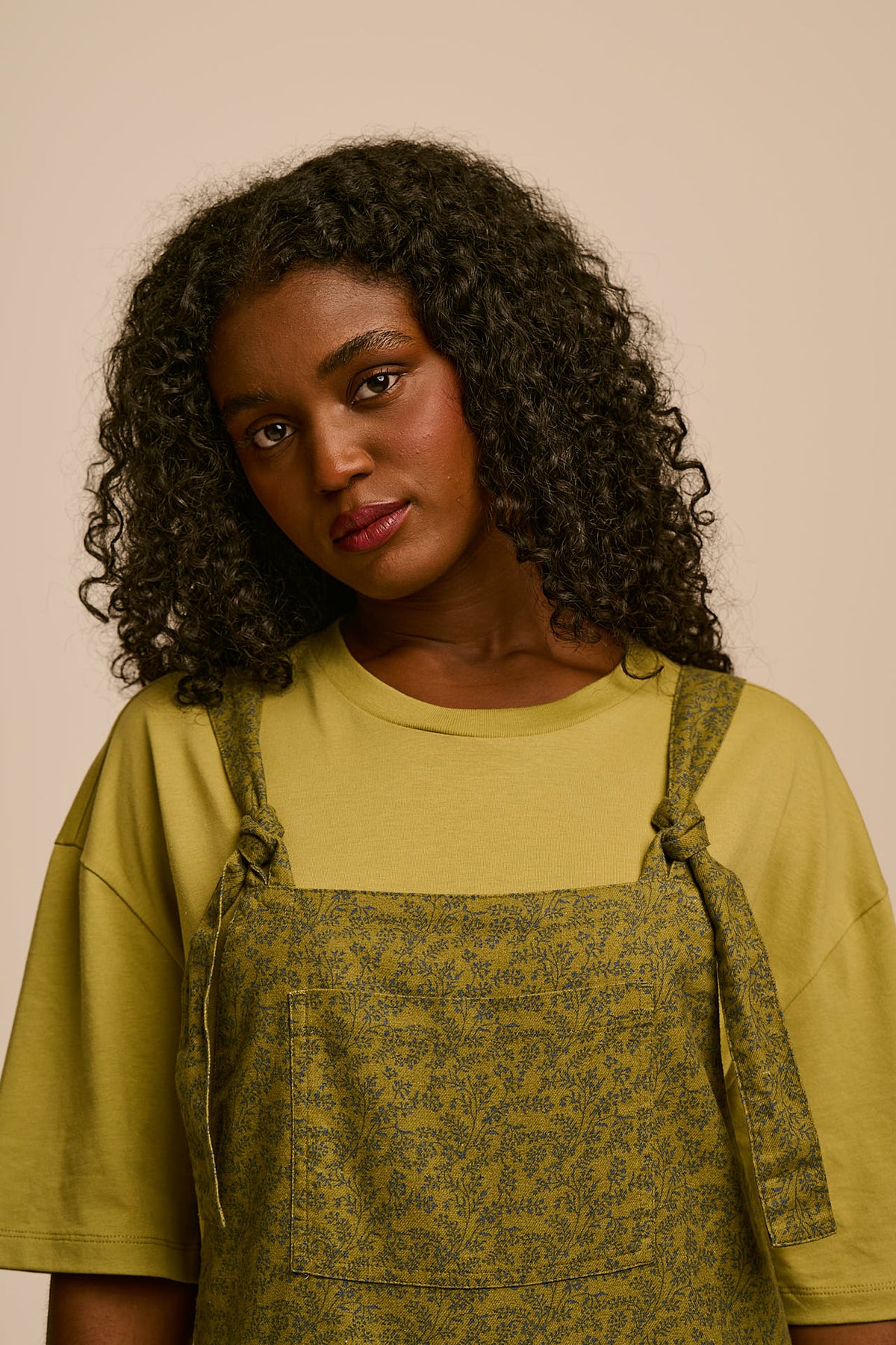 Miyada - Cuffed Leg Dungarees Organic Brushed Cotton in Green Palace Ditsy Floral