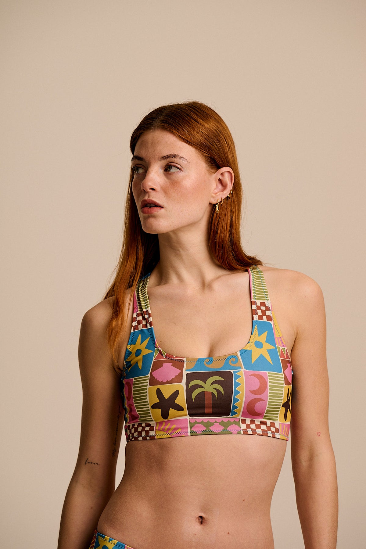 Morella - Racerback Bikini Top Recycled Polyester in Coastal Tile
