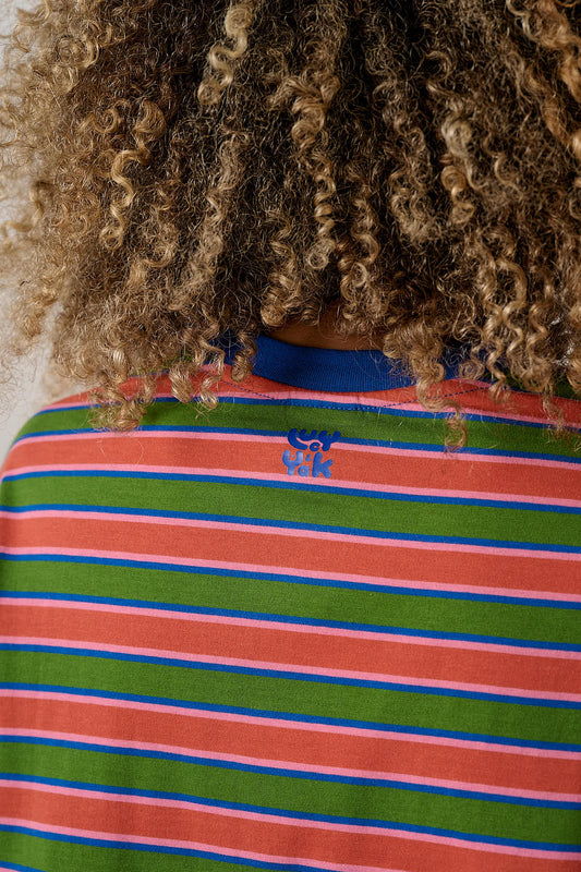 Mysen - Long Sleeve Cotton T-Shirt in Green Stripe