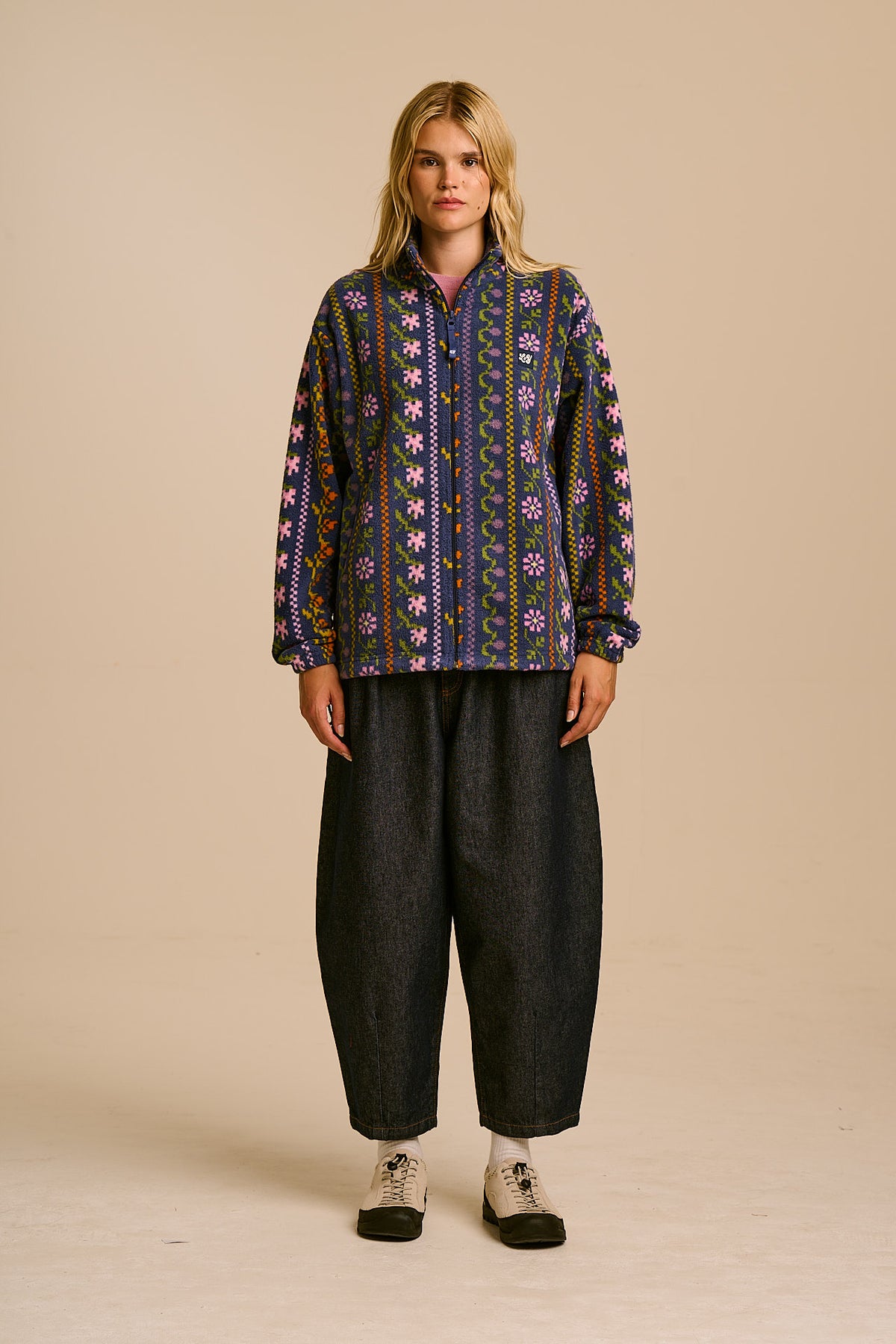 Nicks - Full Zip Polar Fleece in Navy Folk Floral