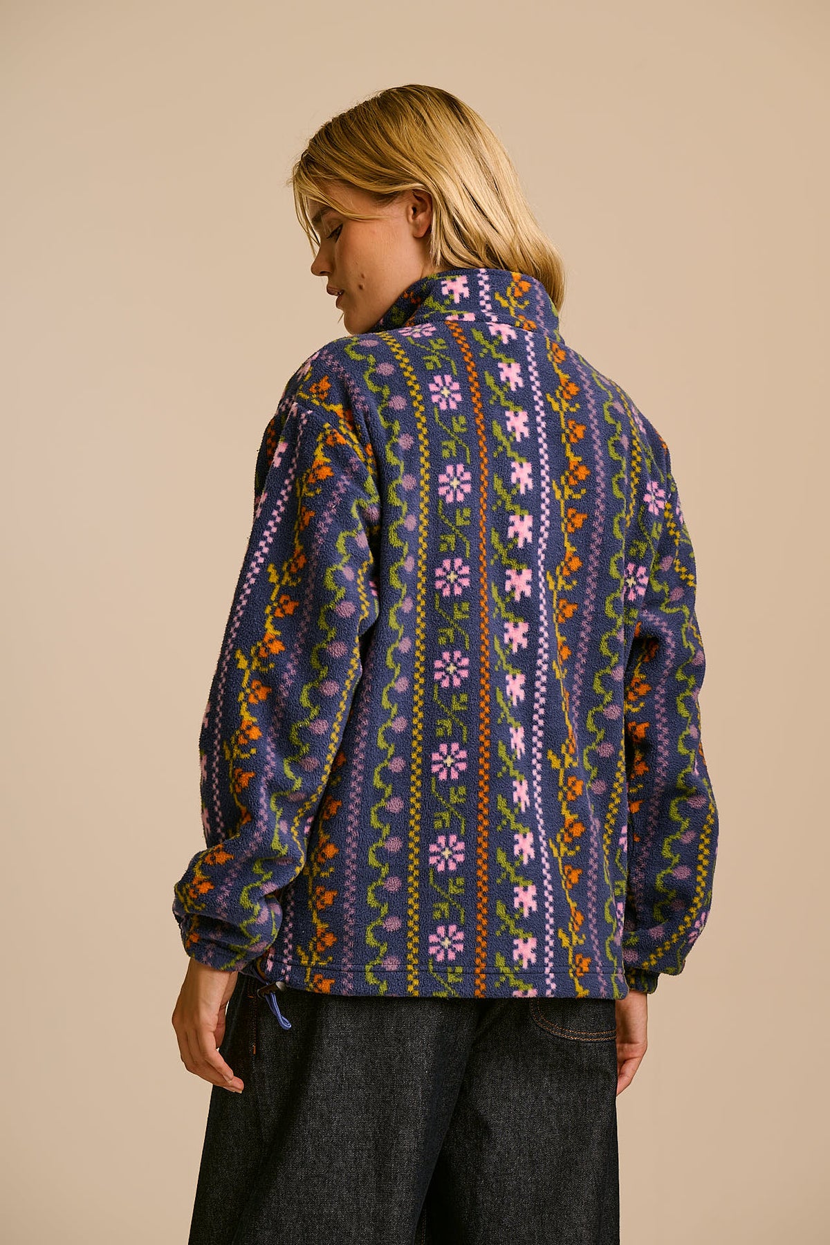 Nicks - Full Zip Polar Fleece in Navy Folk Floral