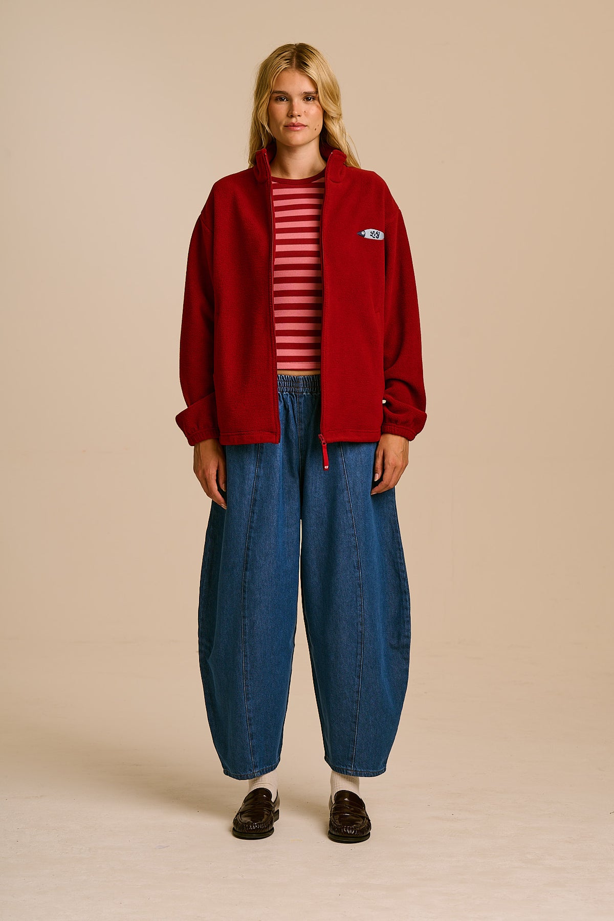 Nicks - Full Zip Fleece Recycled Polyester in Red Dahlia with Fish