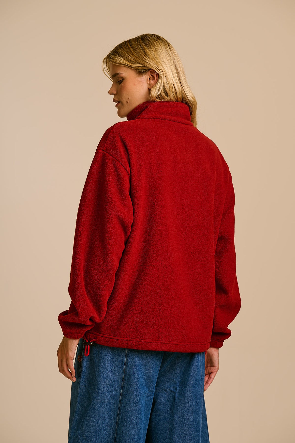 Nicks - Full Zip Fleece Recycled Polyester in Red Dahlia with Fish
