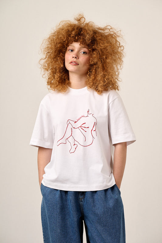 Noa - Boxy T-Shirt - Organic Cotton in White Bodies Print