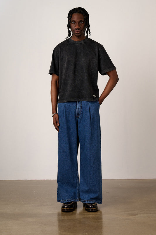 Noa - Boxy T-Shirt Organic Cotton in Washed Black