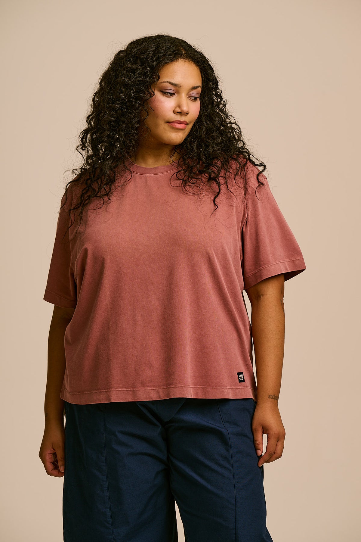 Noa - Boxy T-Shirt Organic Cotton in Washed Pink