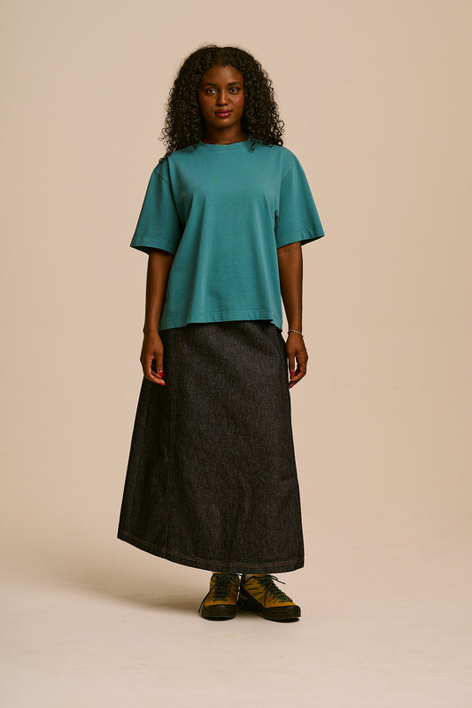 Noa - Boxy T-Shirt Organic Cotton in Washed Dragonfly Blue