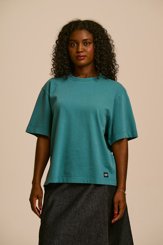 Noa - Boxy T-Shirt Organic Cotton in Washed Dragonfly Blue