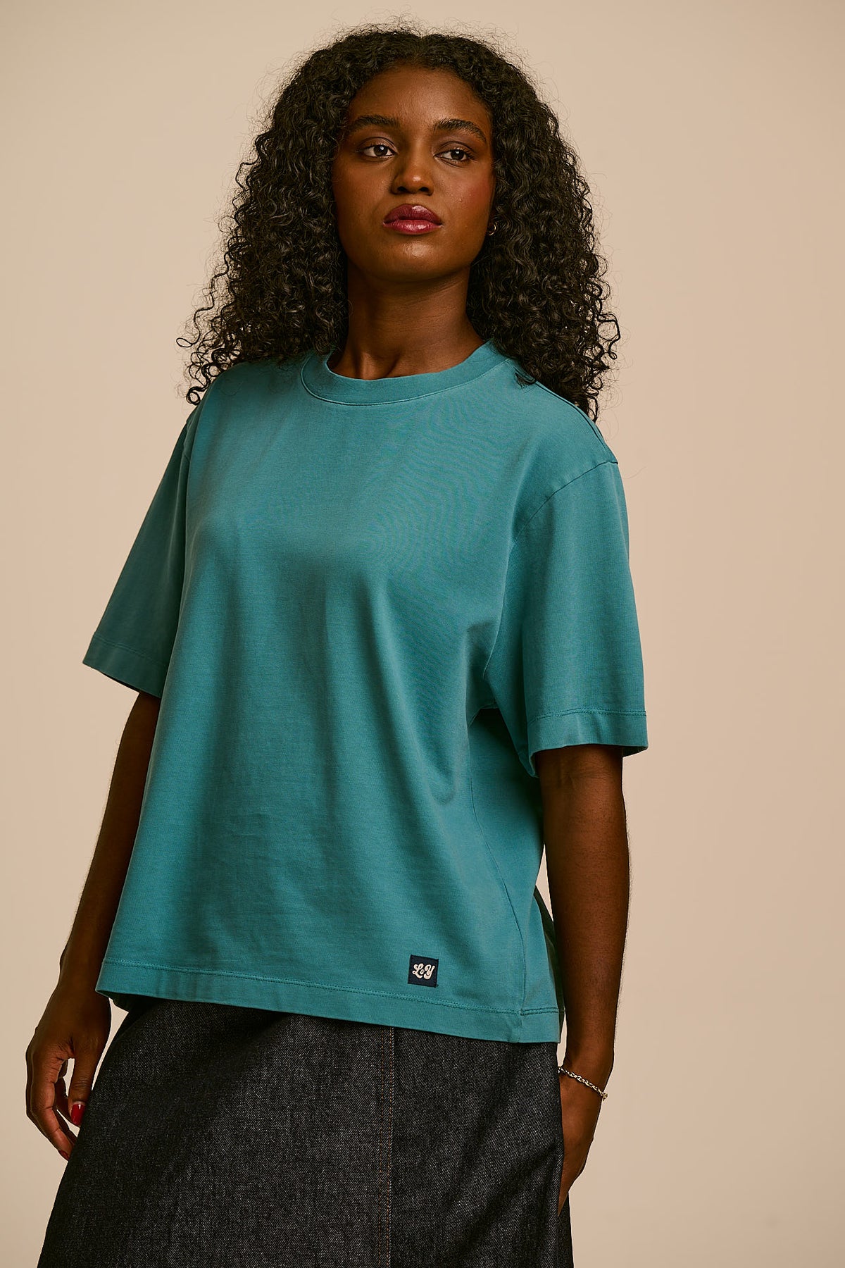 Noa - Boxy T-Shirt Organic Cotton in Washed Dragonfly Blue