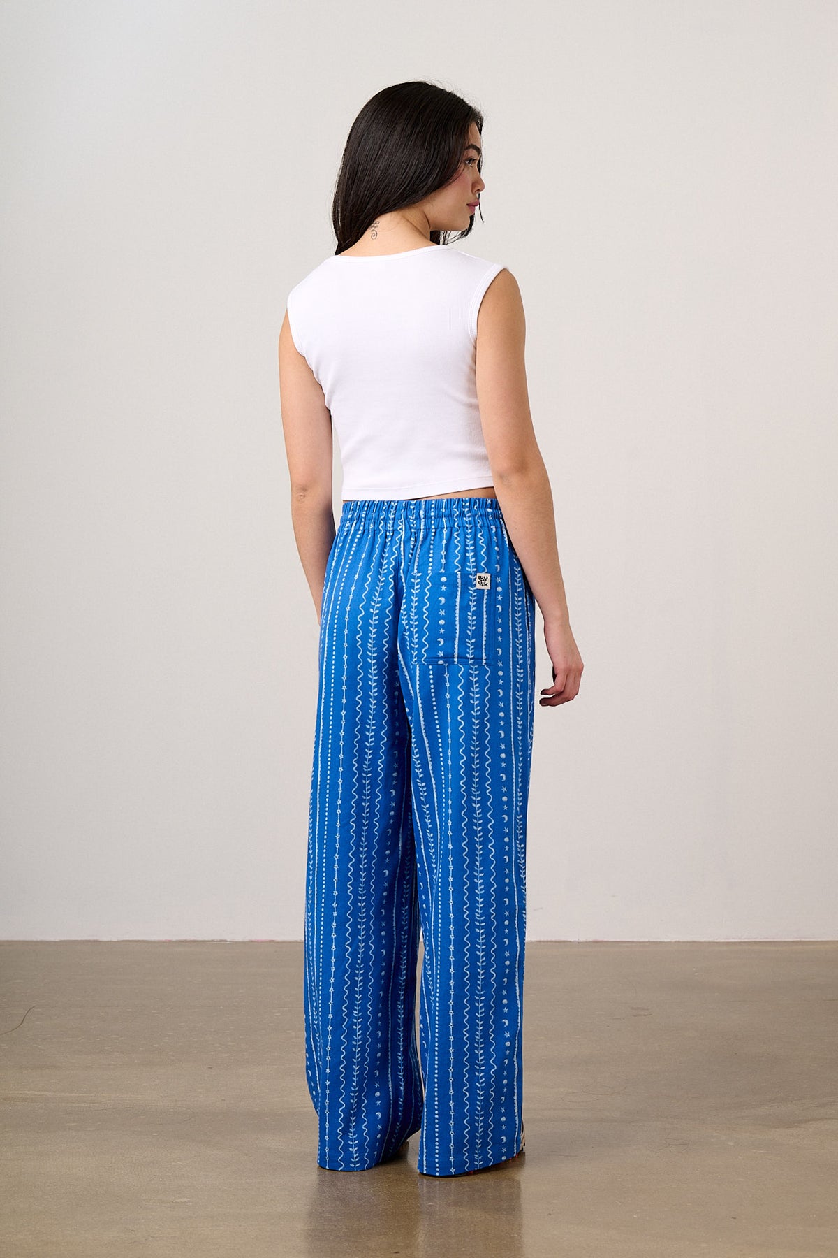 Norris - Wide Leg Trousers - Organic Cotton in Blue & White Folk Stripe