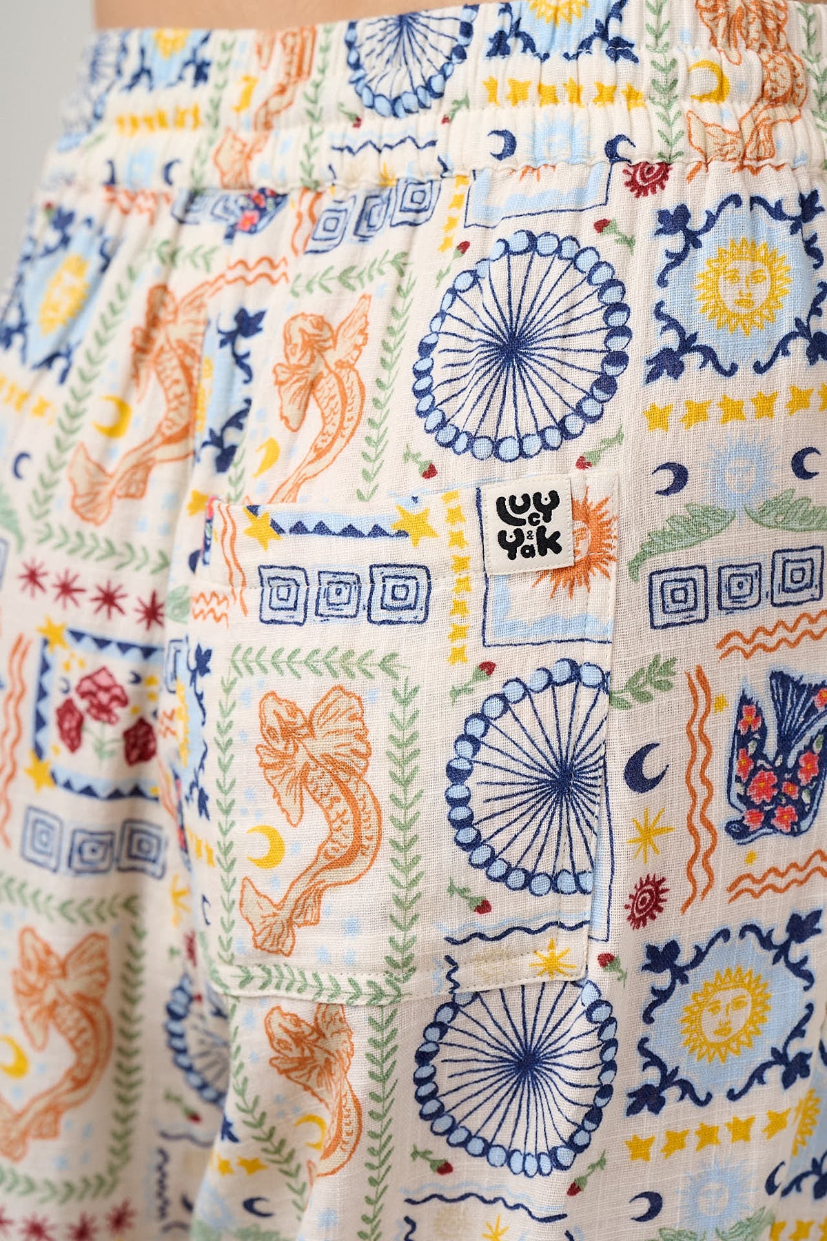 Norris - Wide Leg Trousers Organic Cotton Double Gauze in Ecru Cosmic Folk Tile