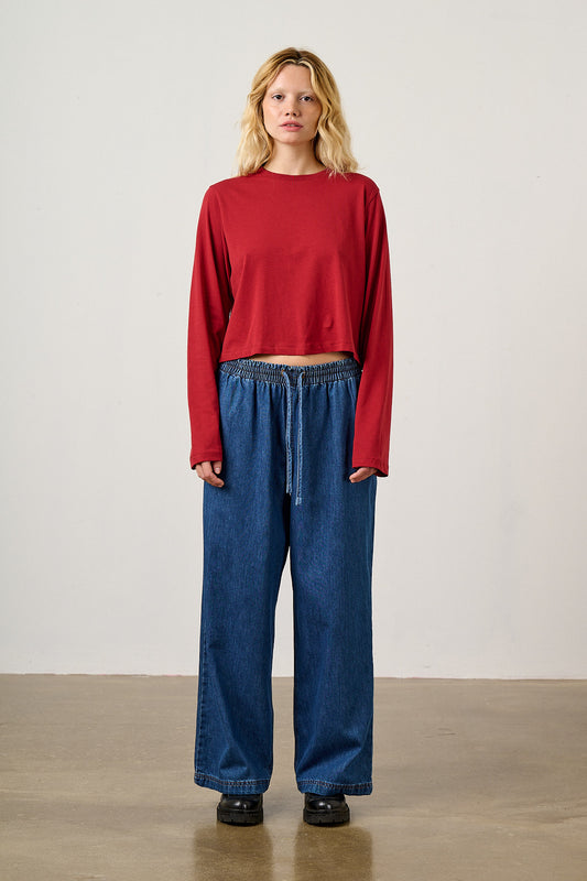 Norris - Wide Leg Jeans Organic Cotton Denim in Mid Wash Blue