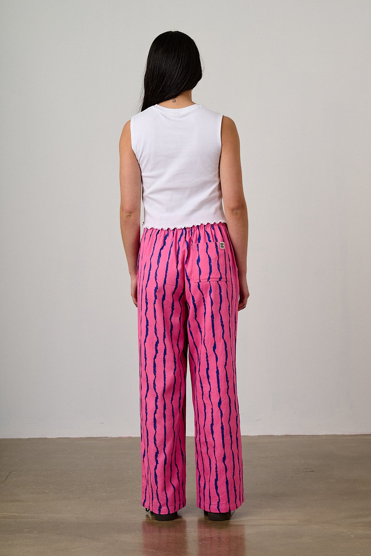 Norris - Wide Leg Trousers Organic Cotton in Pink & Blue Wavy Stripe