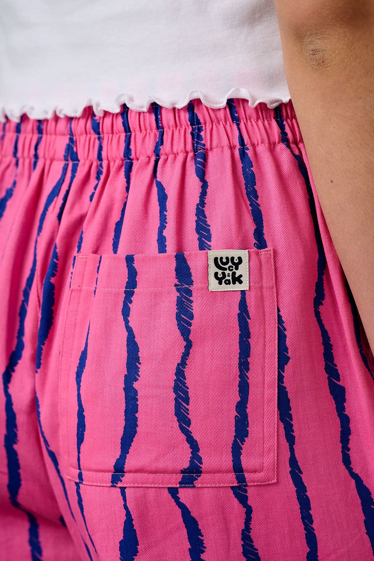Norris - Wide Leg Trousers Organic Cotton in Pink & Blue Wavy Stripe