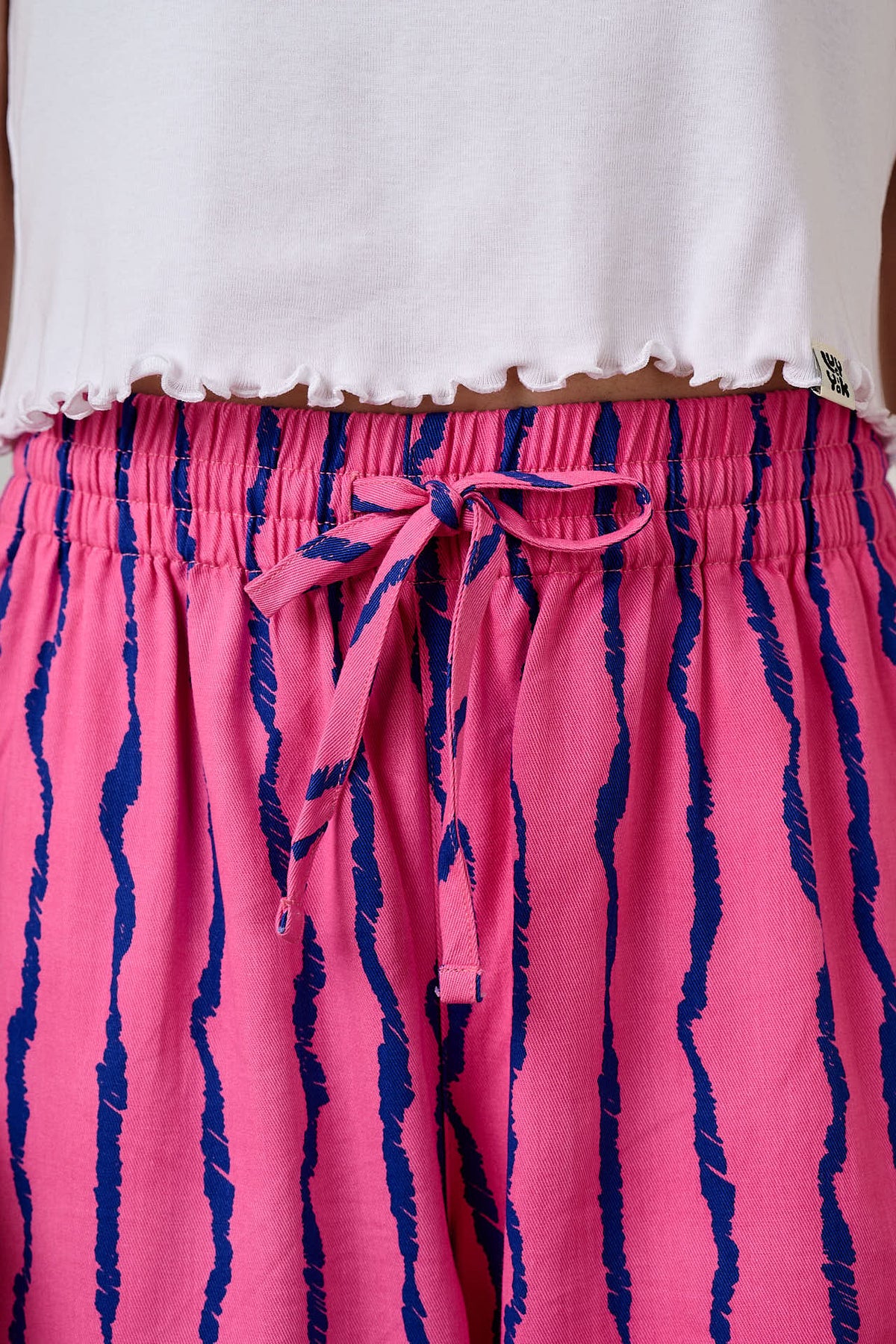 Norris - Wide Leg Trousers Organic Cotton in Pink & Blue Wavy Stripe