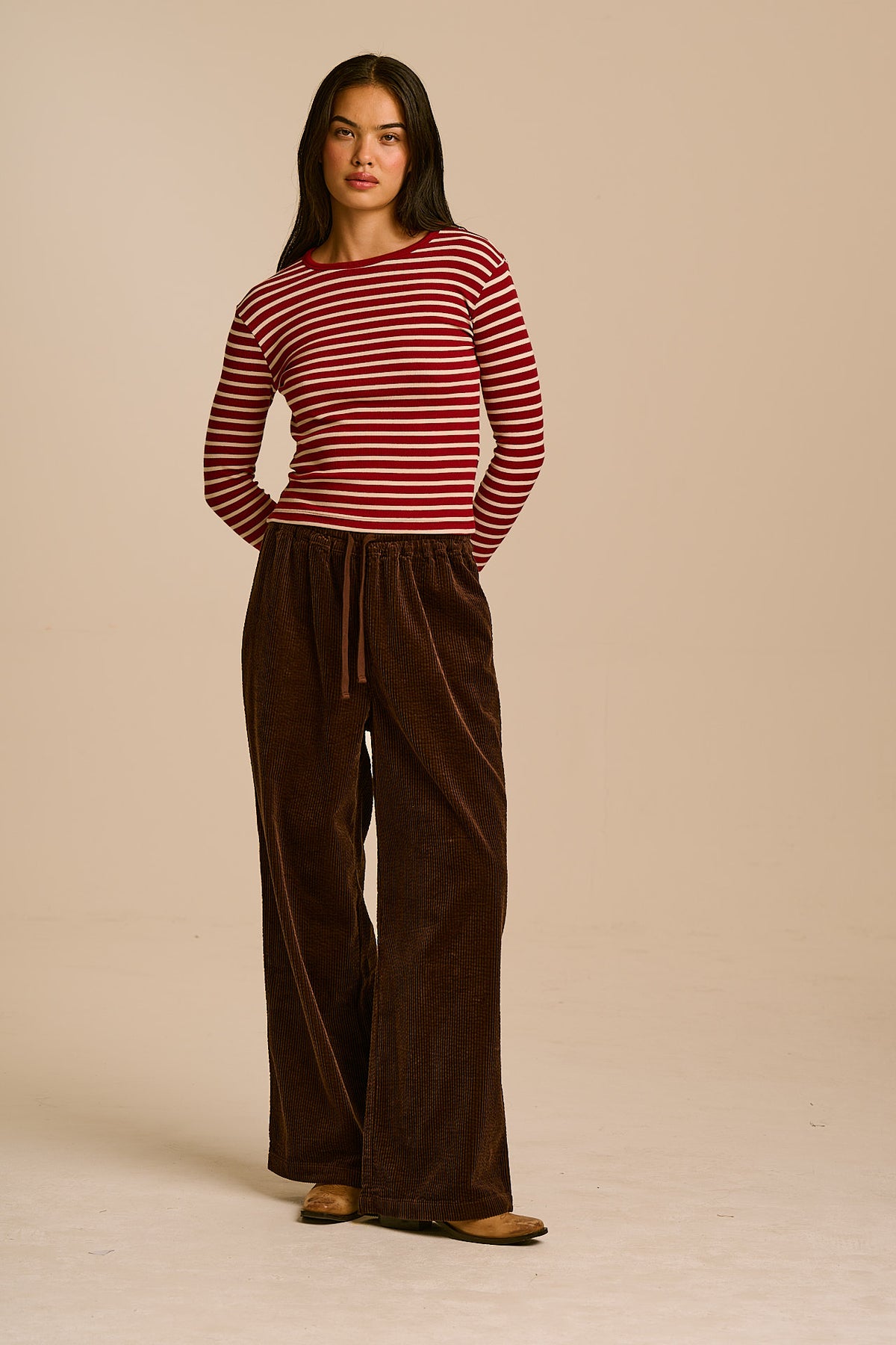 Norris - Wide Leg Trousers Organic Cotton Corduroy in Chocolate