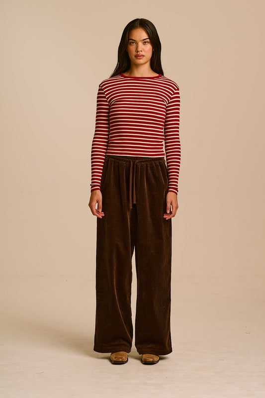 Norris - Wide Leg Trousers Organic Cotton Corduroy in Chocolate