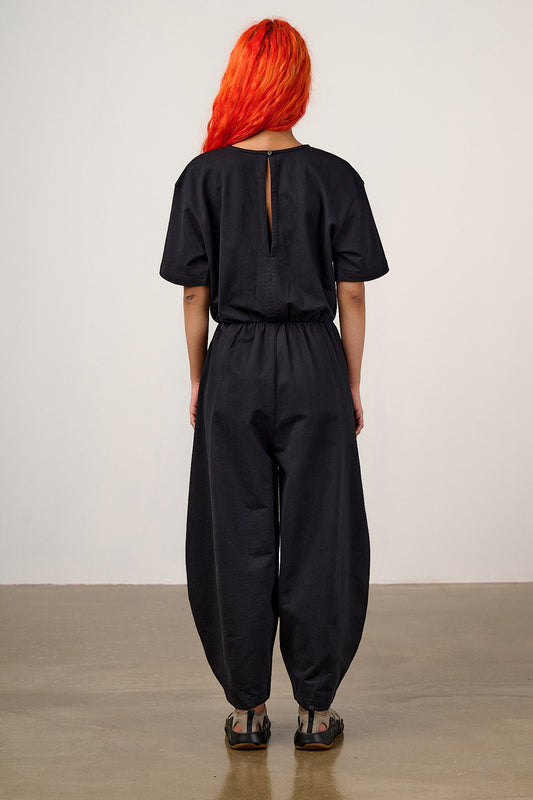 Nova - Barrel Leg Jumpsuit Organic Cotton Jersey in Black