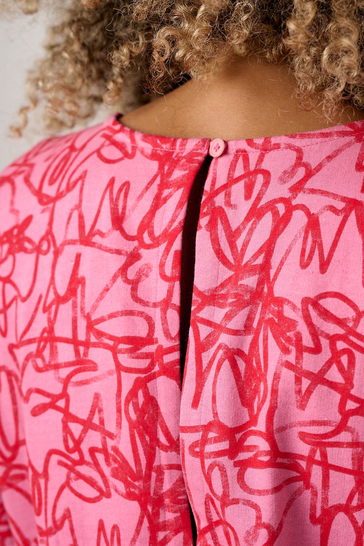 Nova - Barrel Leg Jumpsuit Organic Cotton Jersey in Pink Graffiti