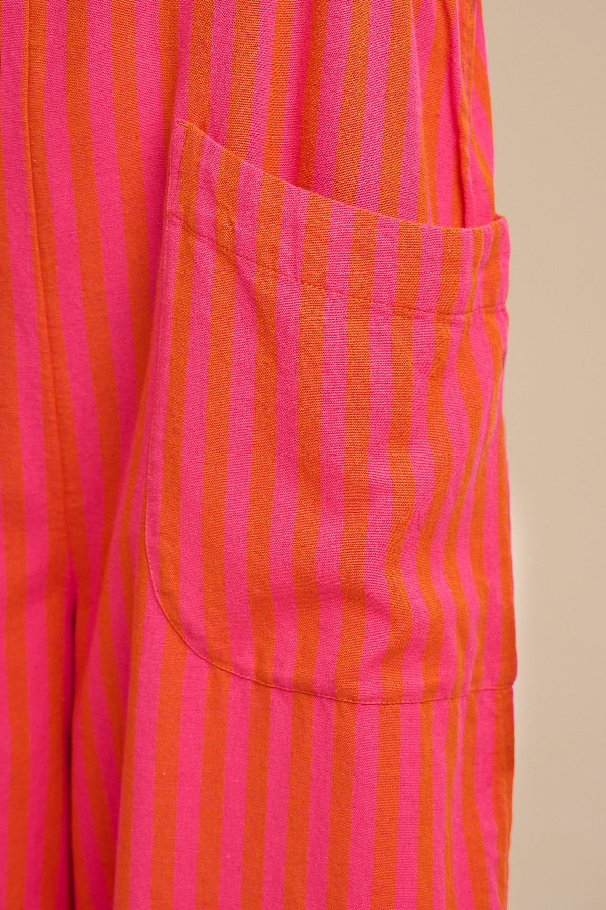 Oaxaca - Cotton Barrel Dungarees in Pink & Orange Stripe