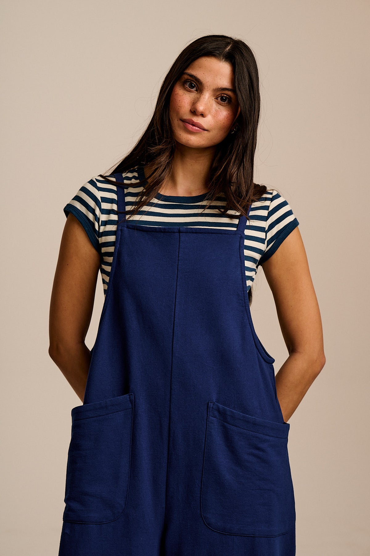 Oaxaca - Barrel Leg Dungarees - Organic Cotton Jersey in Navy