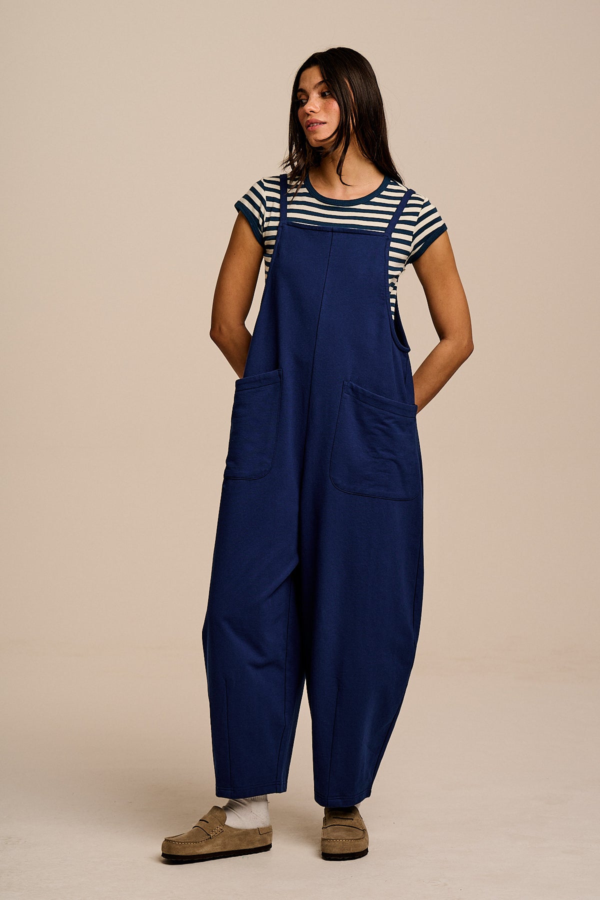 Oaxaca - Barrel Leg Dungarees - Organic Cotton Jersey in Navy