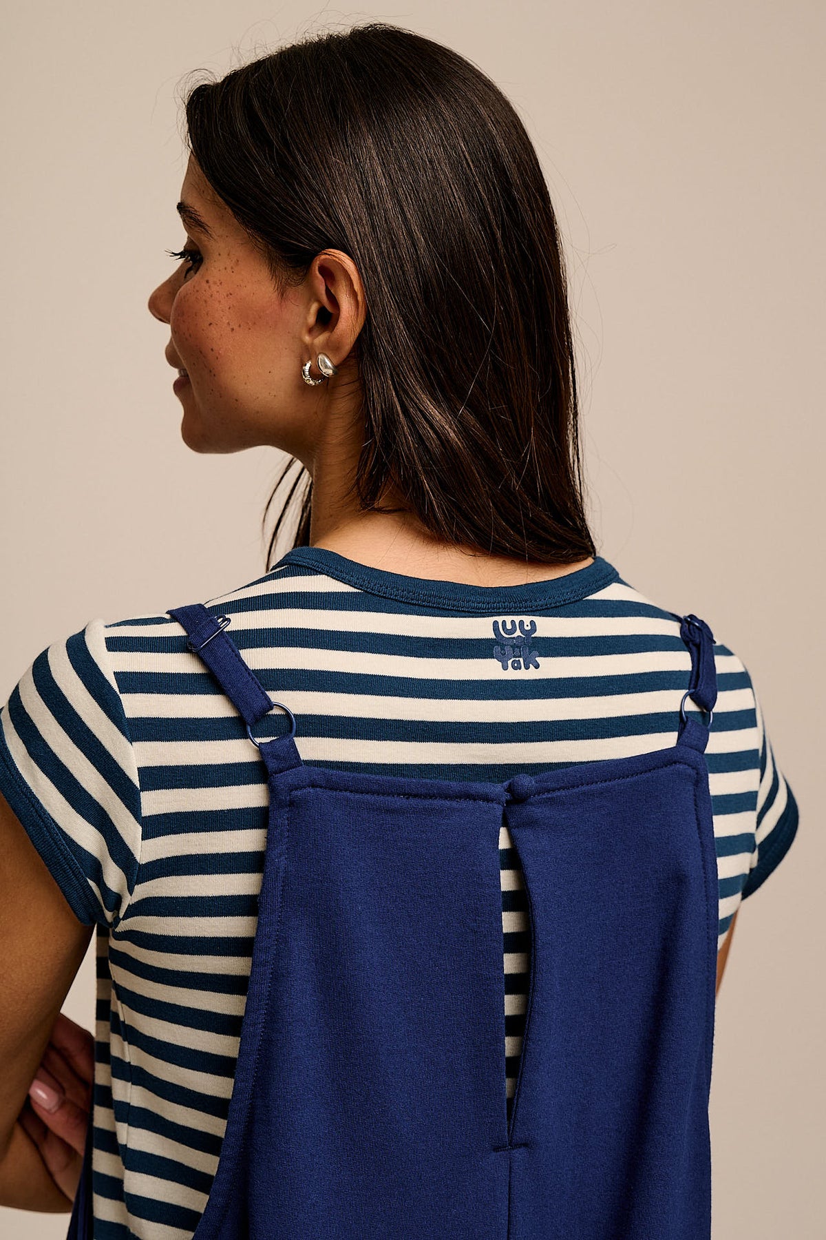 Oaxaca - Barrel Leg Dungarees - Organic Cotton Jersey in Navy