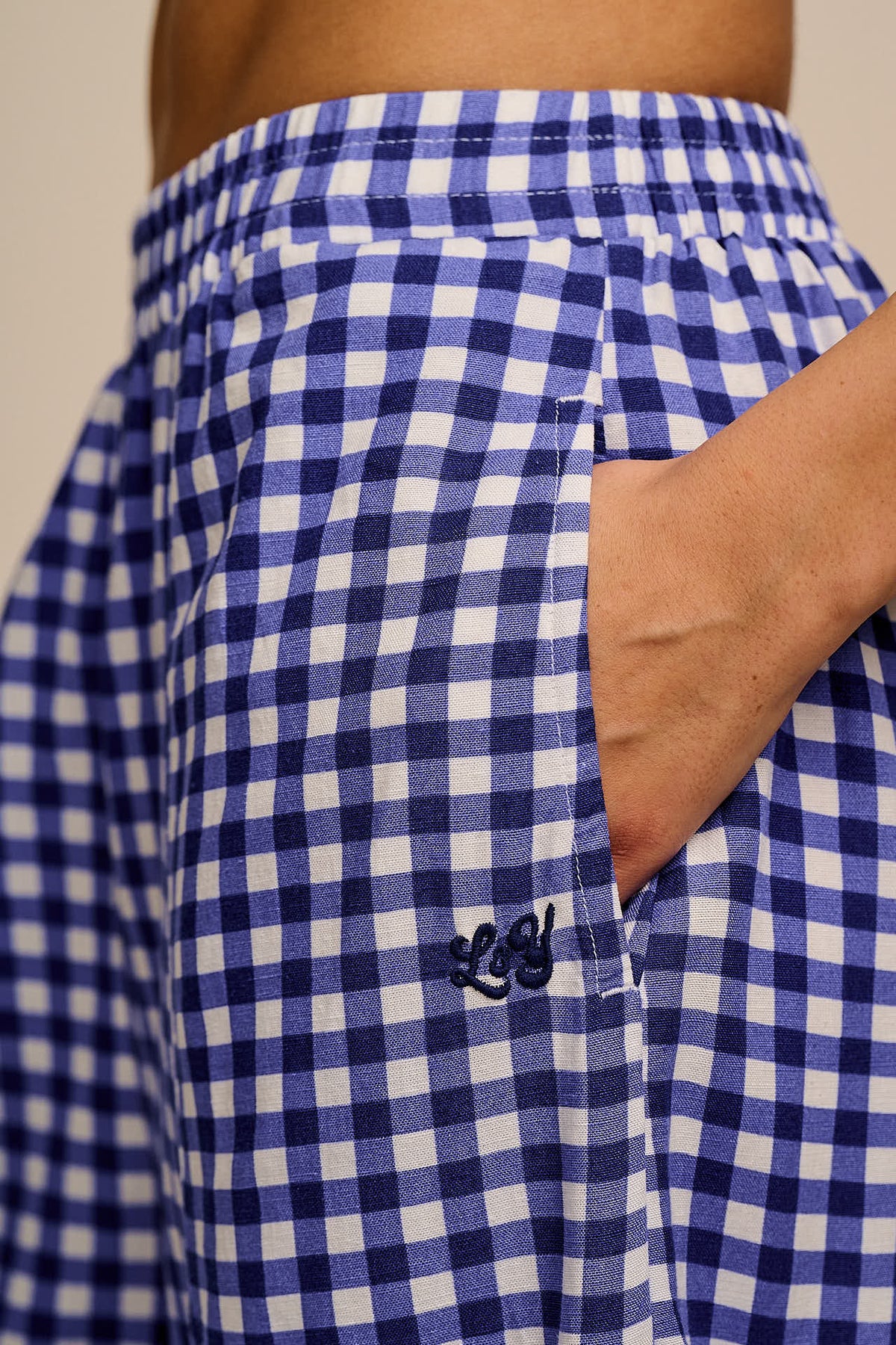 Obregon - Barrel Leg Trousers ECOVERO Viscose Blend in Blue Gingham Check