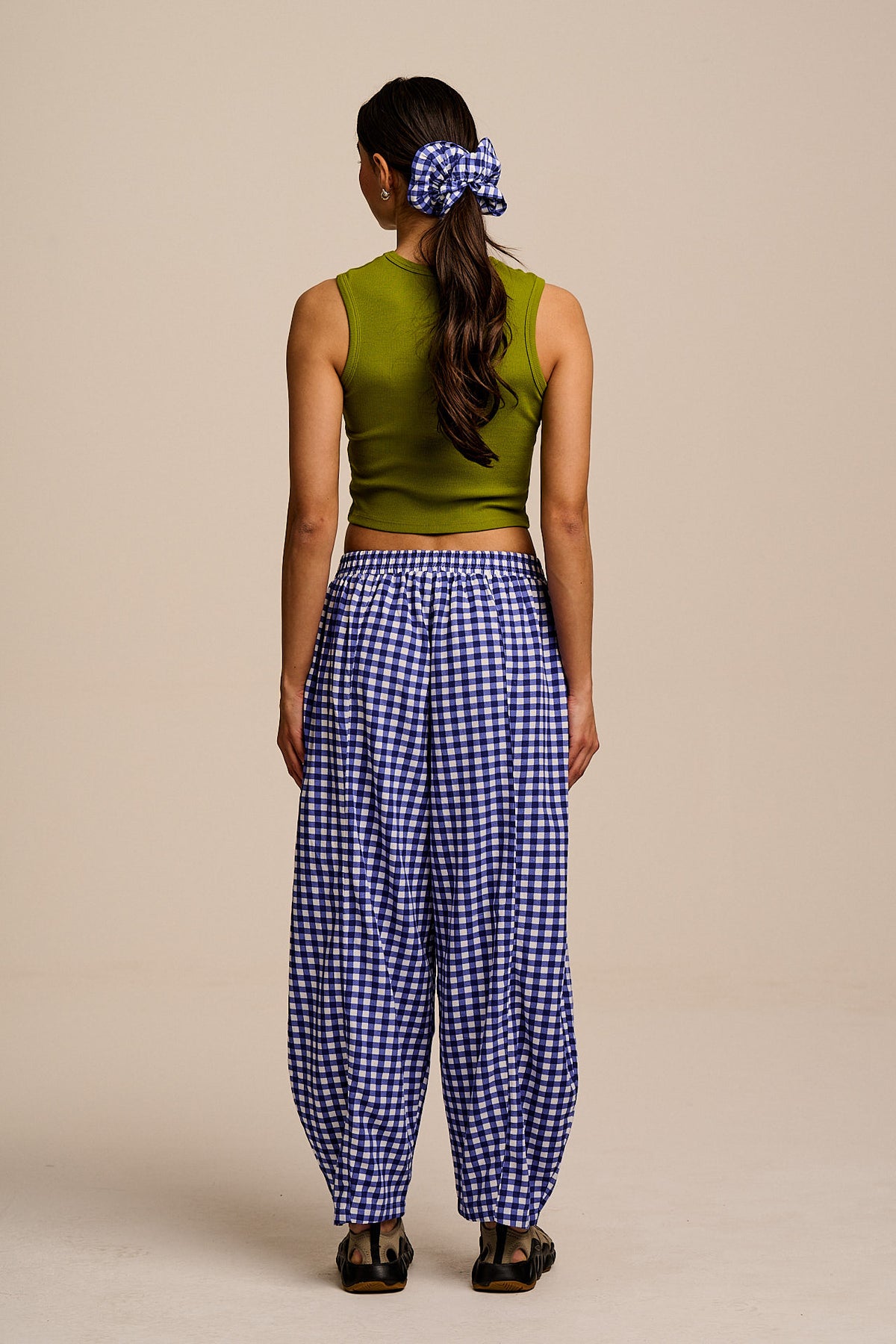 Obregon - Barrel Leg Trousers ECOVERO Viscose Blend in Blue Gingham Check