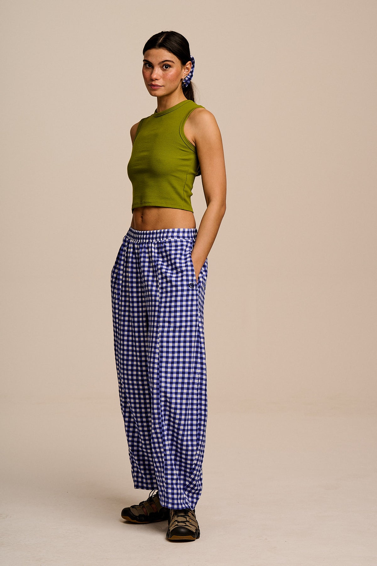Obregon - Barrel Leg Trousers ECOVERO Viscose Blend in Blue Gingham Check
