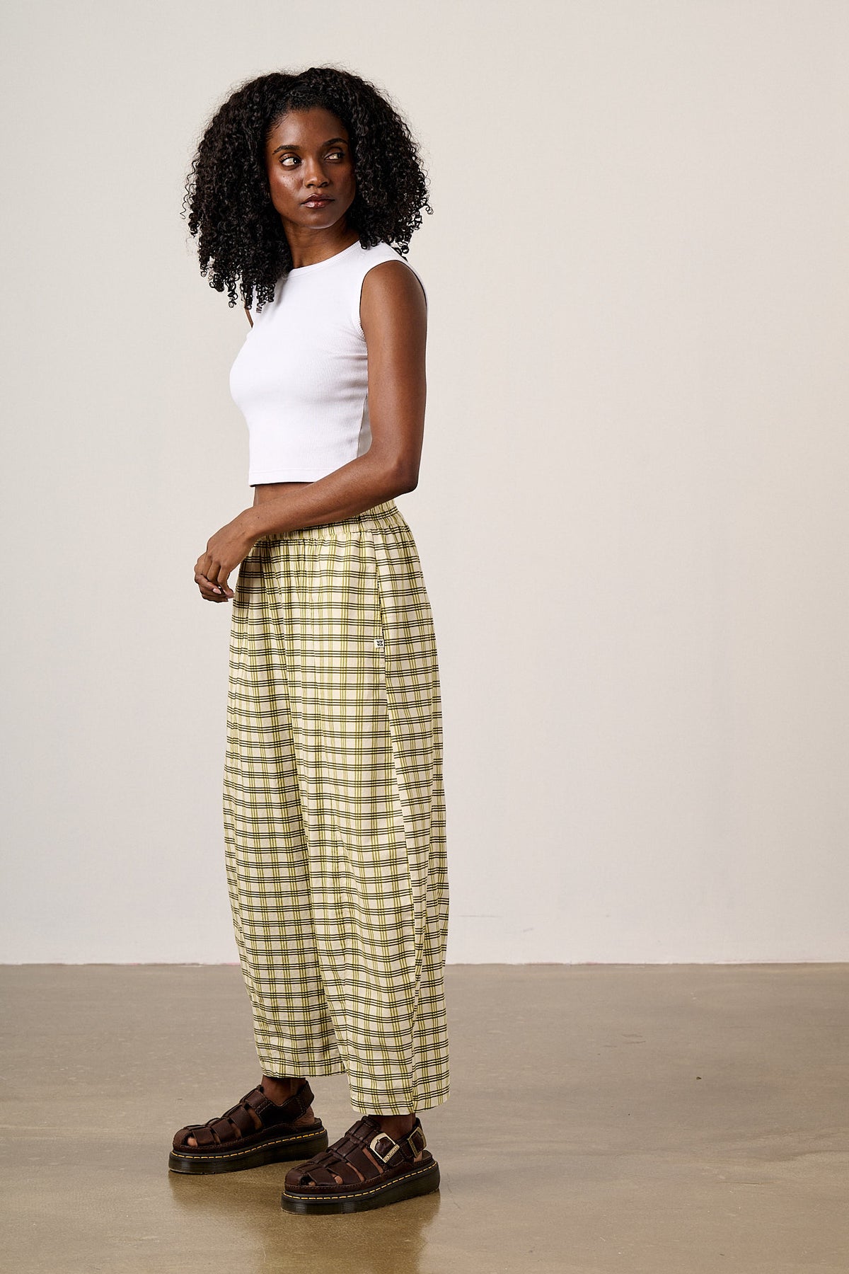 Obregon - Barrel Leg Trousers Organic Cotton in Green Check