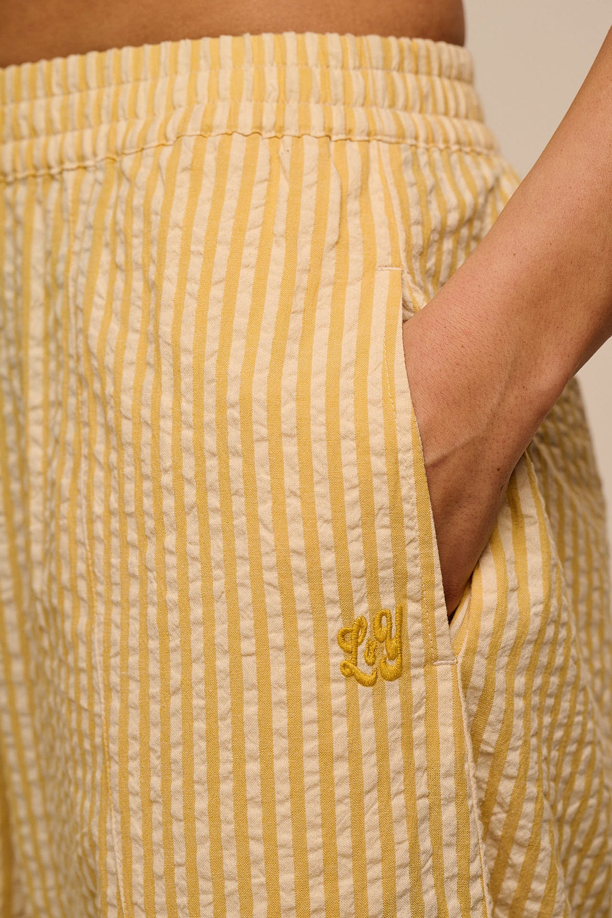 Obregon - Barrel Leg Cotton Trousers in Yellow Stripe